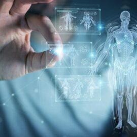 Man,On,Dark,Background,Using,Digital,X-ray,Human,Body,Holographic